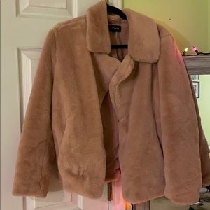 PLUSH FAUX FUR COAT- TEA PINK